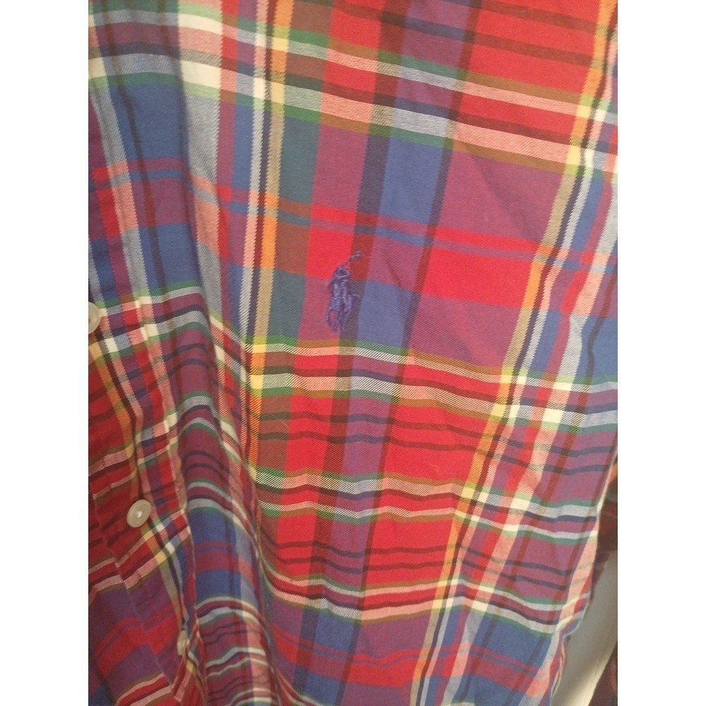 Polo Ralph Lauren Shirt Men's Large Madras Plaid Long Sleeve Flesh Pony EUC - Picture 5 of 6